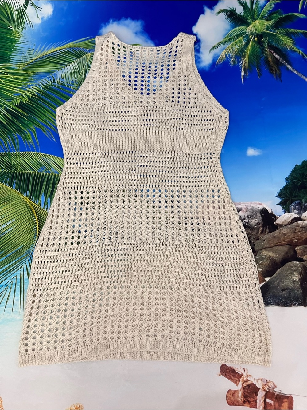 Cupshe Knit Sleeveless Cutout Crochet Mini Beach Cover-Up Dress - Picture 6 of 9